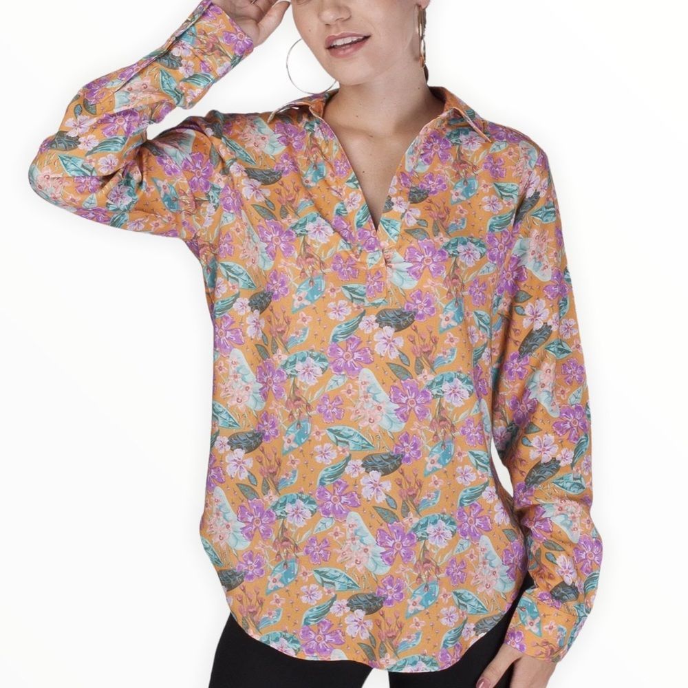 Nrvna Mode Cosette Floral Blouse Long Sleeve Viscose V-Neck size Small NWT